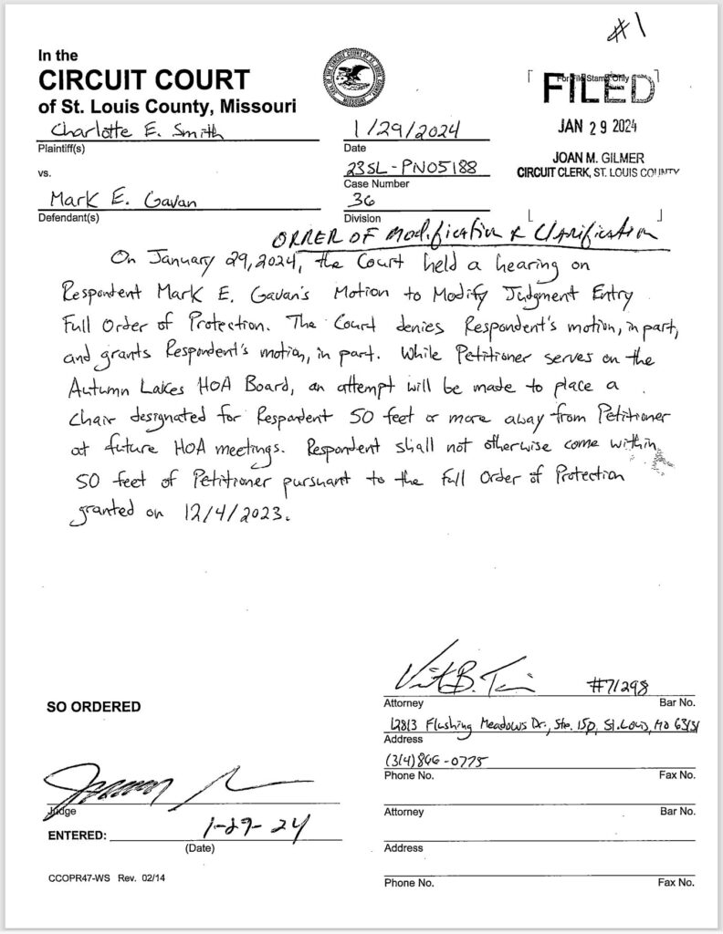 Order Clarification Meetings Gavan vs HOA